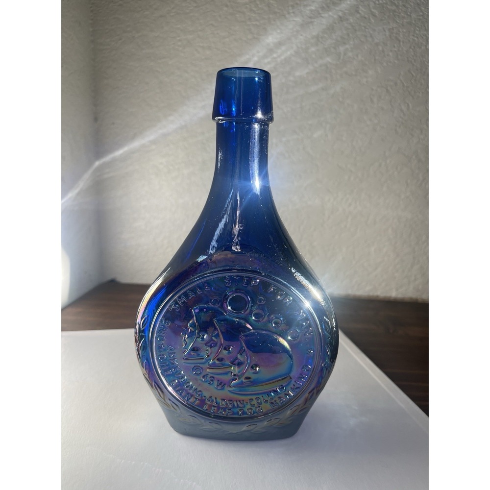 Vintage "One Small Step for Man-Apollo 11" Wheaton Iridescent Blue Bottle
